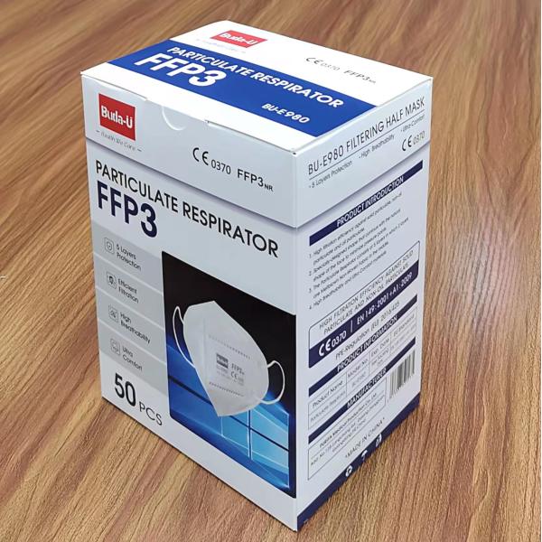 CE0370 Earloop FFP3 Face Mask Without Head Band , FFP3 Protective Mask With Embossing Print, FFP3 Mask With No Valve