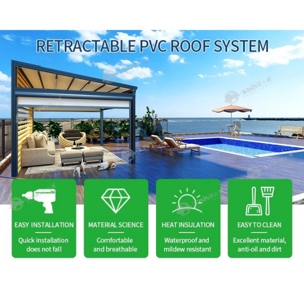 High Quality and Space Saving Anti-rust Aluminum Sunshade Waterproof Polyester Roof Courtyard sunshade