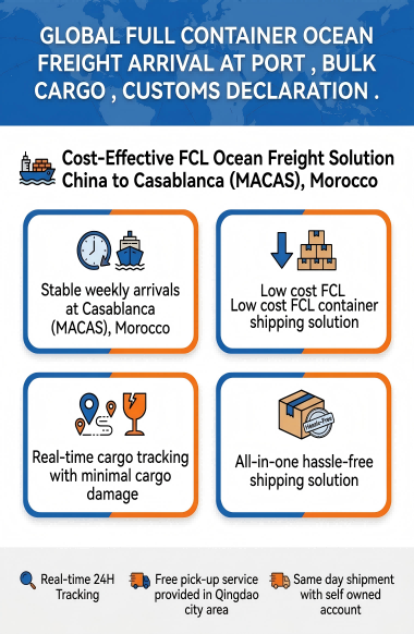 Cost-Effective FCL Ocean Freight with 24/7 Multilingual Support and 30-45 Days Transit to Casablanca