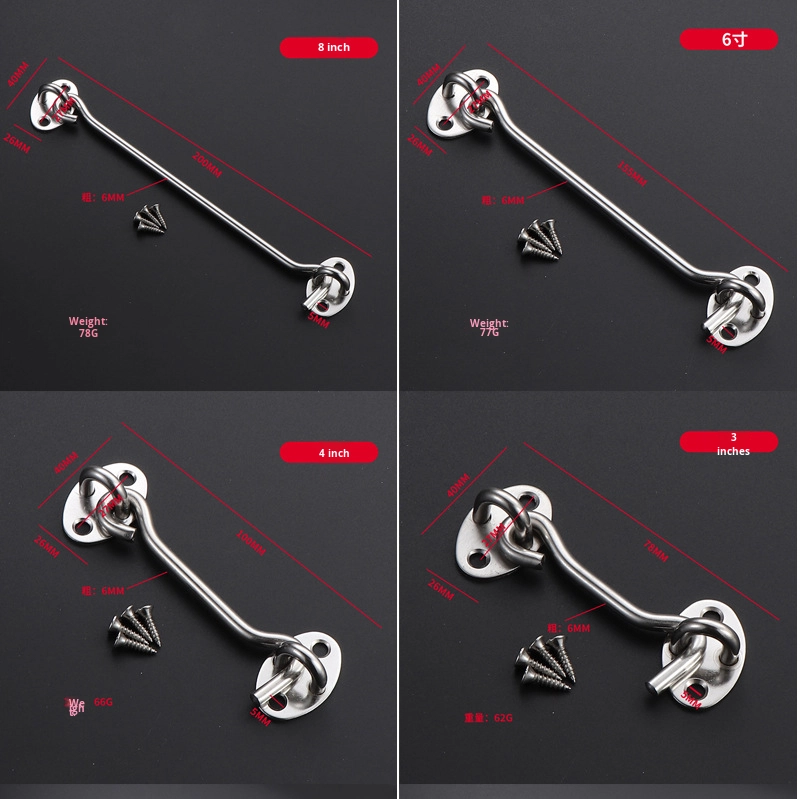 Solid Thickened Stainless Steel Windproof Hook Modern Design Hotels Old-Style Wooden Windows for Sliding Doors & Windows Bolt