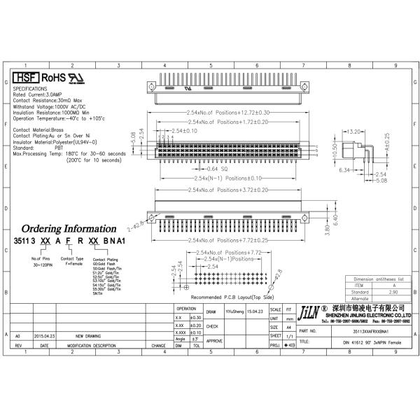 Three Row Right Angle Din 41612 Pcb Connectors 396 Female Socket