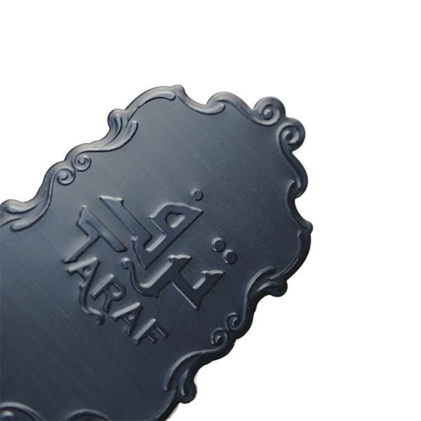 Custom Black Aluminum Embossed Perfume Label With Self-Adhesive Backing