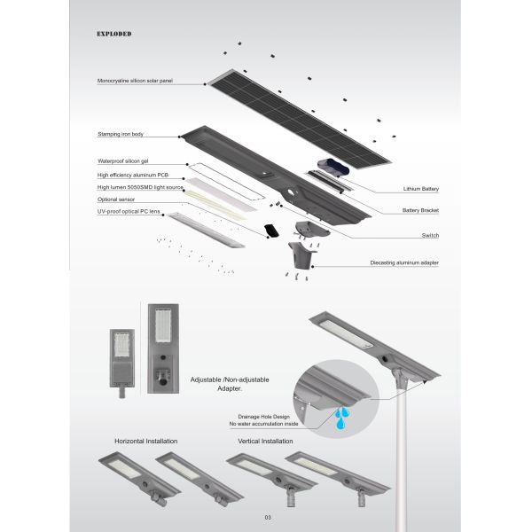 LED Solar Street Light With UV Resistant PC Lens for Campus Bike Lanes