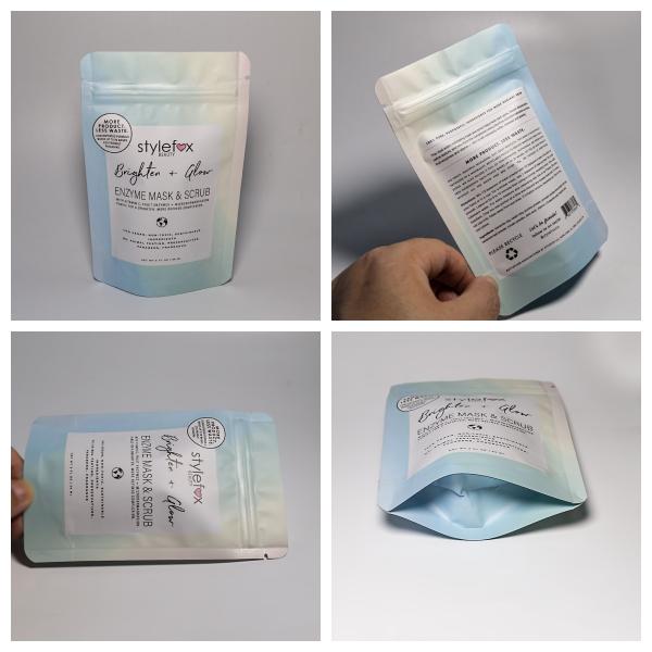 Eco - Friendly Stand Up Pouches For Skincare Products Packaging With Recyclable Materials And Customizable Branding logo.