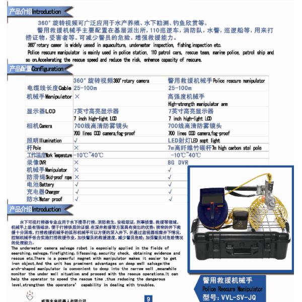 Police Rescue Underwater Manipulator (VVL-SV-JQ),With DVR,LED Light,7M Long Pole