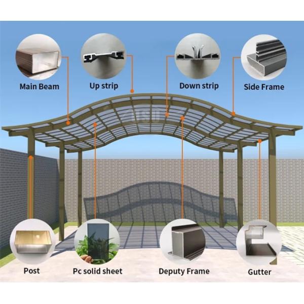 Polished Aluminium Car Parking Shed Resistant Polycarbonate Roof Modern Design