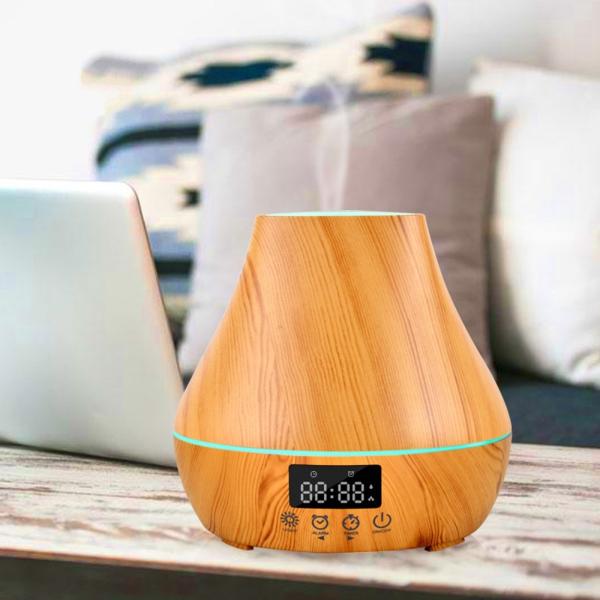 Super Quiet BPA Free Wood Look Diffuser With Alarm Clock