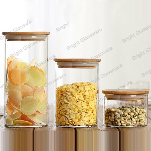 Top Sale Clear Borosilicate Glass Candy Jars With Wooden Lid