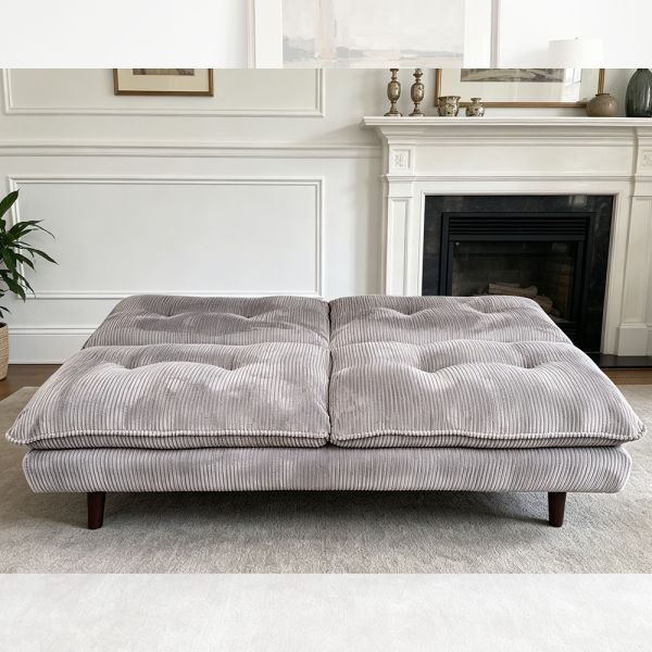 Convertible Sofa Futon, Gray Corduroy Fabric