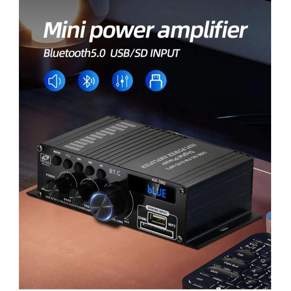 AK-380 400W Power Amplifier with Bluetooth 5.0 and 2.0 CH HiFi Stereo for Home Audio