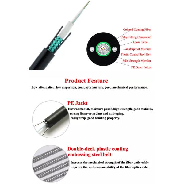 2 Core 12 Core Armored Telecommunication Cable GYXTW-4B1 Central Beam Tube Optical Cable