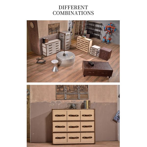 Nidea #8611 Nice Style Handmade Leather Red Wine Bar Side Table Storage Cabinet 9 Drawers for Hotels Home Furniture