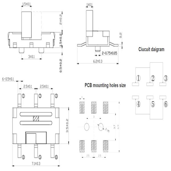 Slide Switch,2Position SMD 2p2t Panel Mount Sliding Switch, Vertical Push Tact Switch,Interruptor On-Off Toggle Switch
