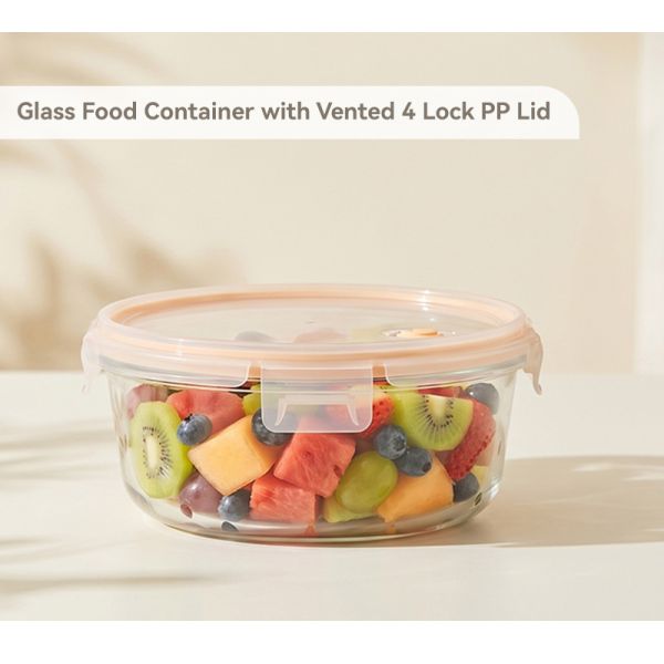 IKOO Borosilicate Glass Food Container with Vented 4 Lock PP Lid