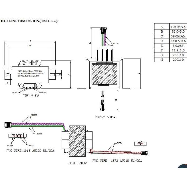 Single Phase Center Tapped Transformer , UL Lead Wire Linear Transformer