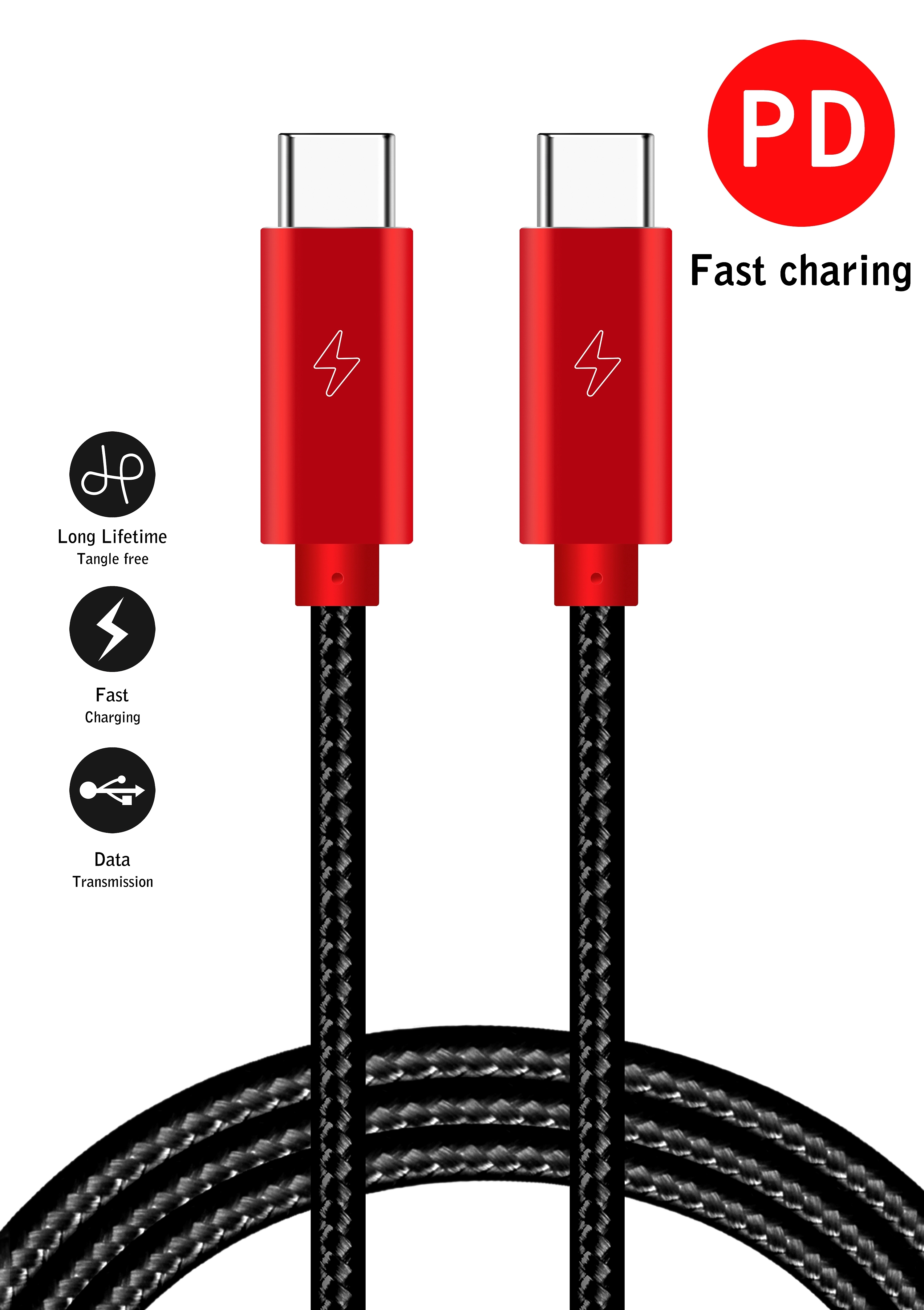 Data Sync Head Nylon Braided Usb C Quick Charge Cable