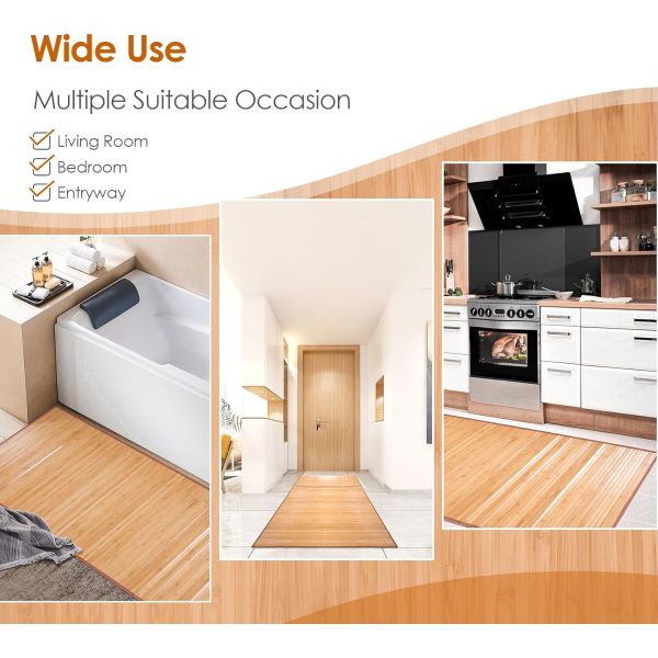 Durable Anti-Slip Bamboo Floor Mat: Eco-Friendly Bamboo Area Rug for Bathroom & Kitchen