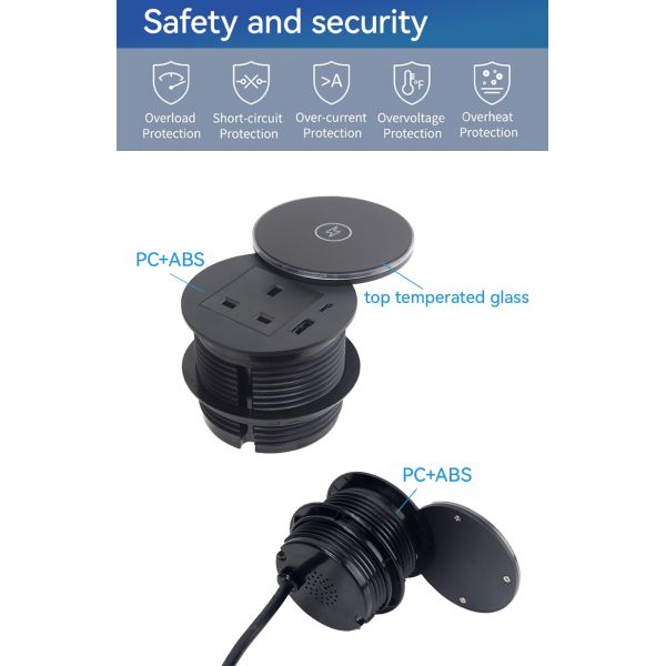 Wireless Charging Desk Power Grommet PD 30W USB C 180° Rotating