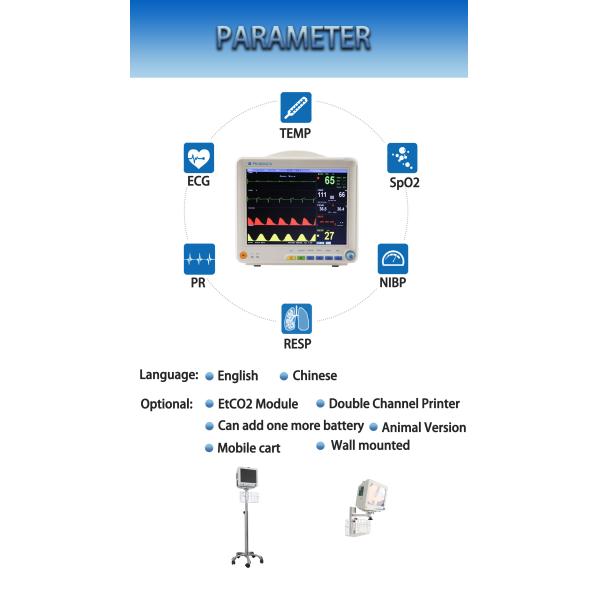 Multiparameter Veterinary Monitoring Equipment 12. 1'' TFT Touch Screen Patient Monitor