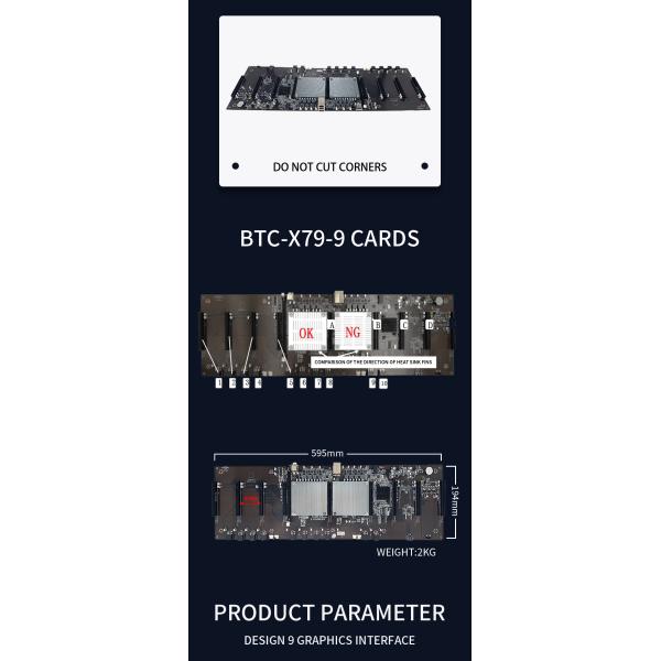X79 9card crypto Gpu Mining Rig Motherboard ETH Minner Mainboard 60mm