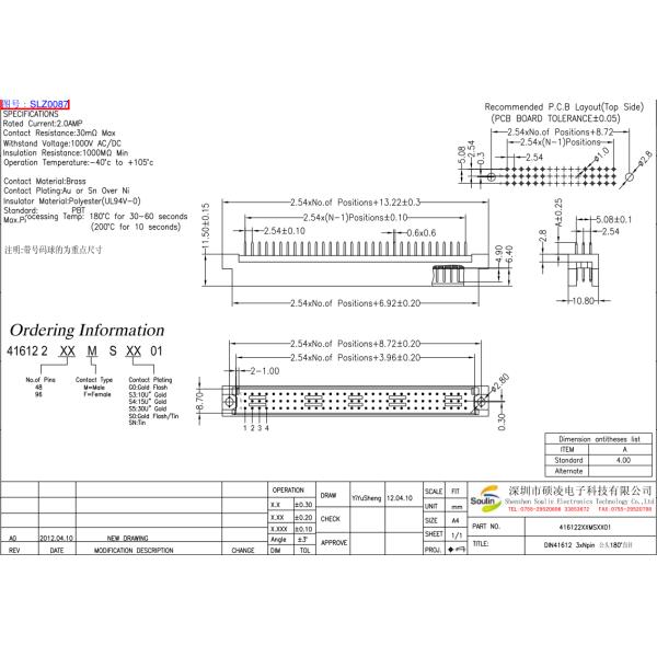 Din 41612 Eurocard Connector Three Row Header Plug 2.54mm Pitch 96pin Straight