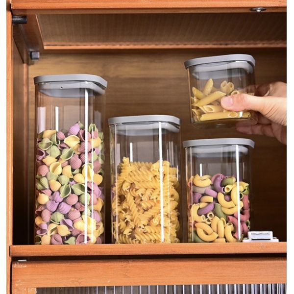 Clear Airtight Borosilicate Glass Jars For Pasta Rice Sugar Coffee Beans Custom Packing