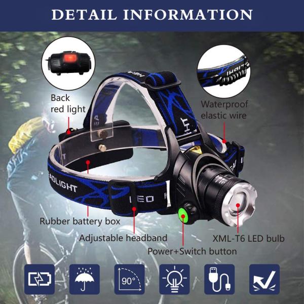 300 Lumens Brightness Waterproof IPX4 Adjustable Angle LED Headlamp Flashlight for Camping and Hiking