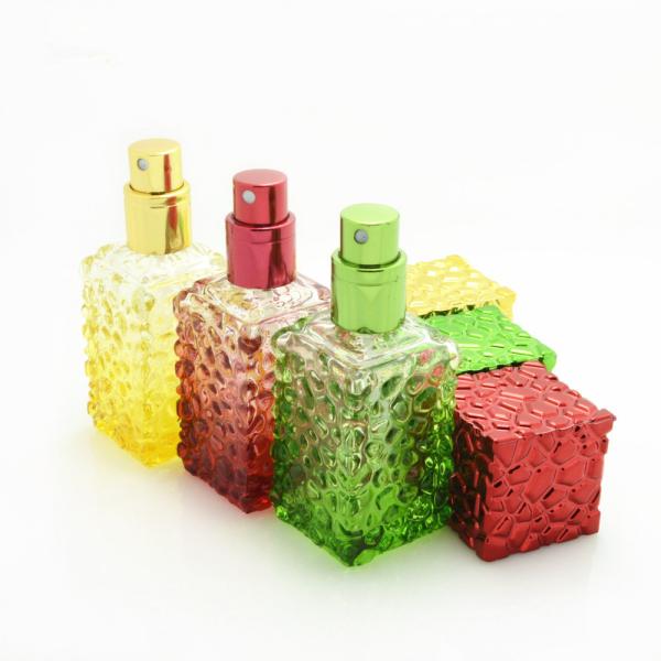 25ml Water Cube Glass Perfume Bottles , Coloured Glass Fine Mist Spray Bottle