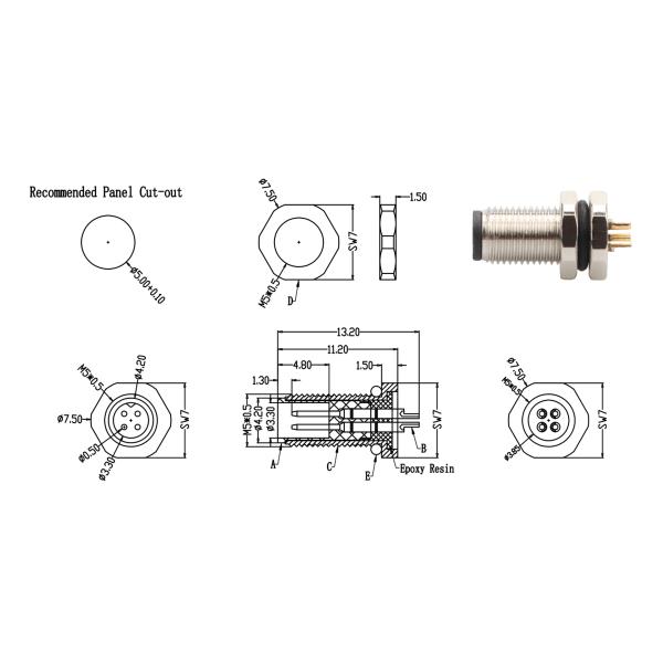 Circular Connector M5 Code-A 2Pin 3Pin 4Pin Industrial Connectors M5Z03AA0OCJ009-M5 front lock