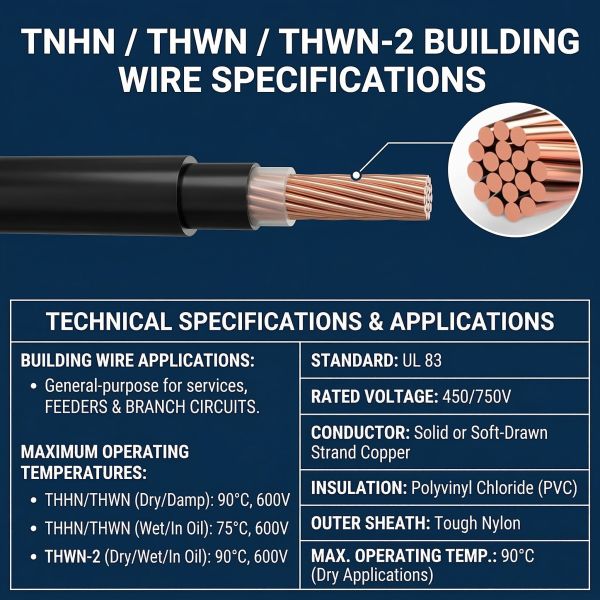 THHN THWN-2 Electrical Cable Wire 600V Rated Voltage PVC Insulation 2-14 AWG