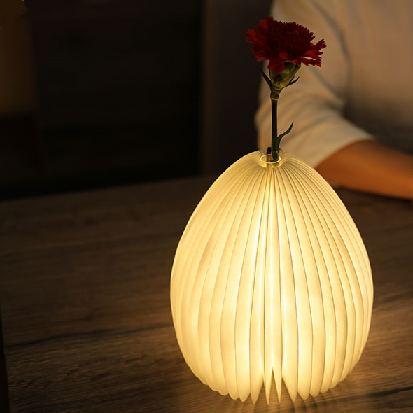 Folding LED Vase 3D Paper Lamp Reading Origami Night Light For Bedroom