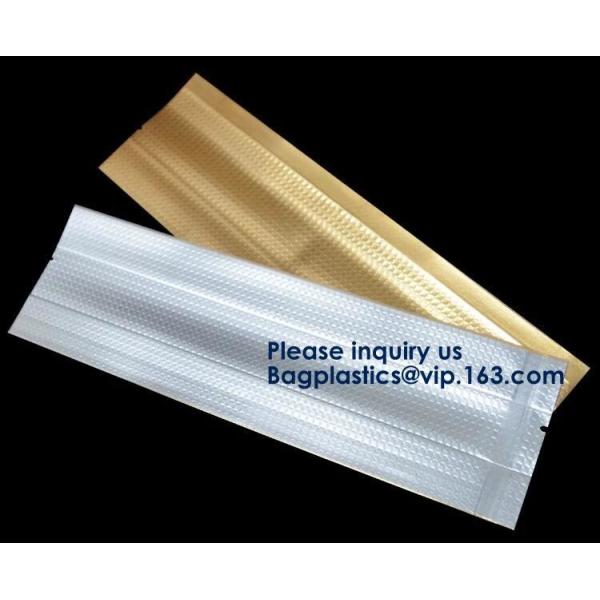 3 Side Seal Metallized Foil Inside Stand Up Zipper Plastic Bags/ Glossy Gold Printing Flat Foil Pouch Bagease Bagplastic