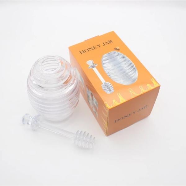 Two Types Transparent Bee Honey Pot and Spoon With Stirring Rod Crystal Mini Honey Jar