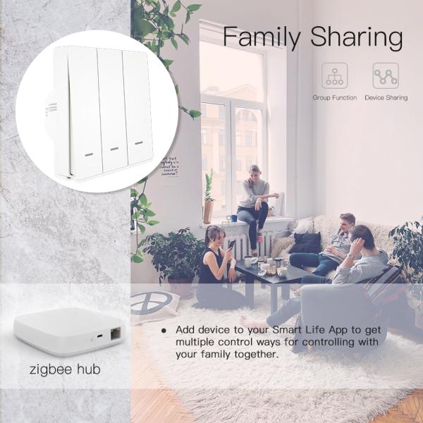 Push Button Switches 1/2/3 Gang Tuya No Neutral Zigbee Smart Switch APP remote control Alexa Acho Google Home MOES Facto