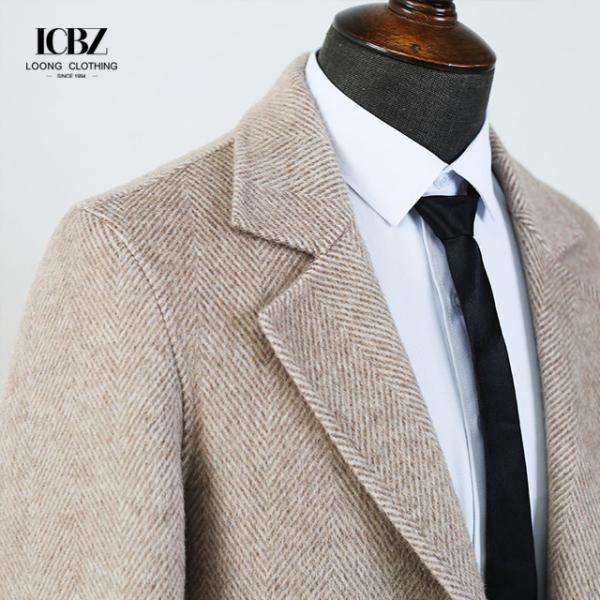 Gender-Neutral Double-Sided Woolen Coat with Word Pattern Zipper Closure and Cashmere