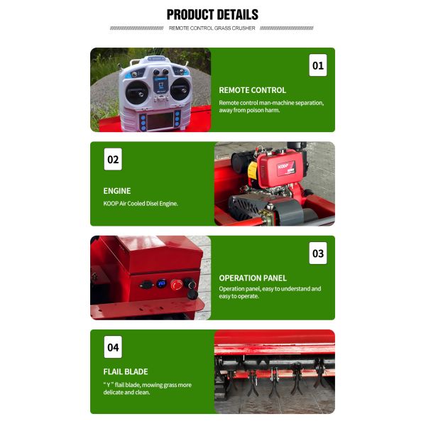Diesel Engine 4-Stroke Industrial Small Robot Grass Cutter Cutting Width 800mm 1000mm 1200mm Remote Control Crawler Flail Mower