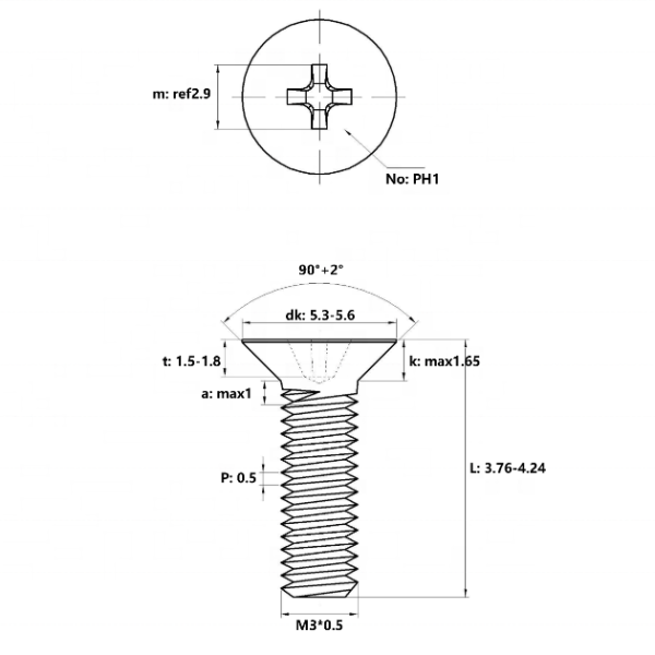 Customized Stainless Steel Phillips Cross Recessed Flat Countersunk Head Machine Screw DIN965 for Various Applications