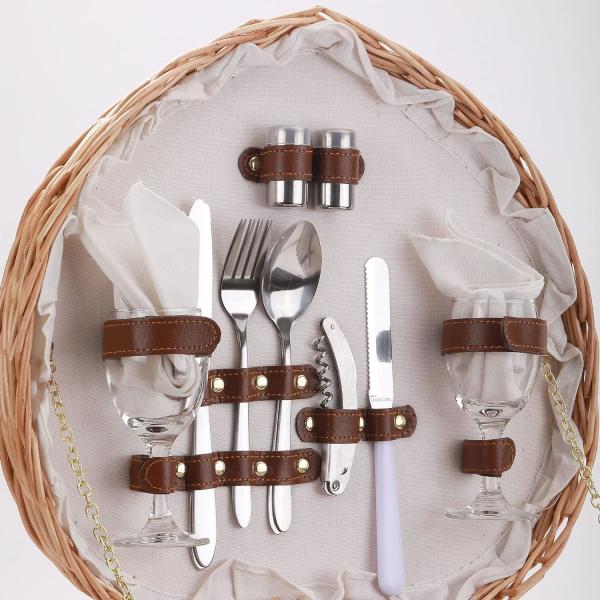 Picnic Basket for 2 Picniking Heart Shaped Empty Woven Wicker Willow Wood Hamper Backpack Box with Lid Cover Handle