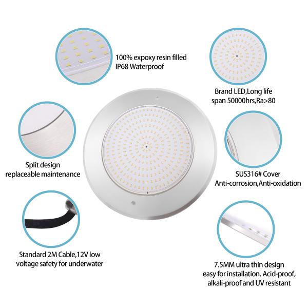 Underwater LED Pool Light 230MM DC12V 252pcs SMD2835 Warm White Constant voltage Wall Mounted