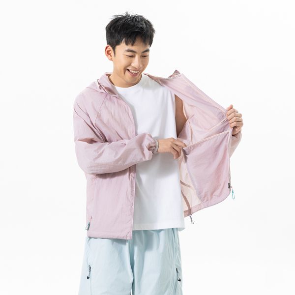Men UPF50+ Sun Protection Jacket Cloud Weave Hidden Check Fabric Breathable Quick Dry Windproof Hooded Coat Outdoor Beach Surf Travel Lightweight Skin
