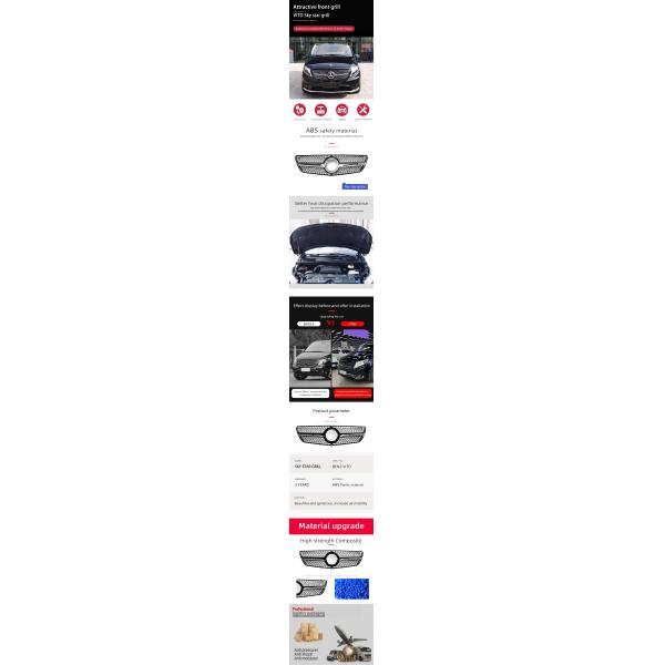 Black Mercedes Vito Front Grill , Friction Resistant Front Grill Replacement