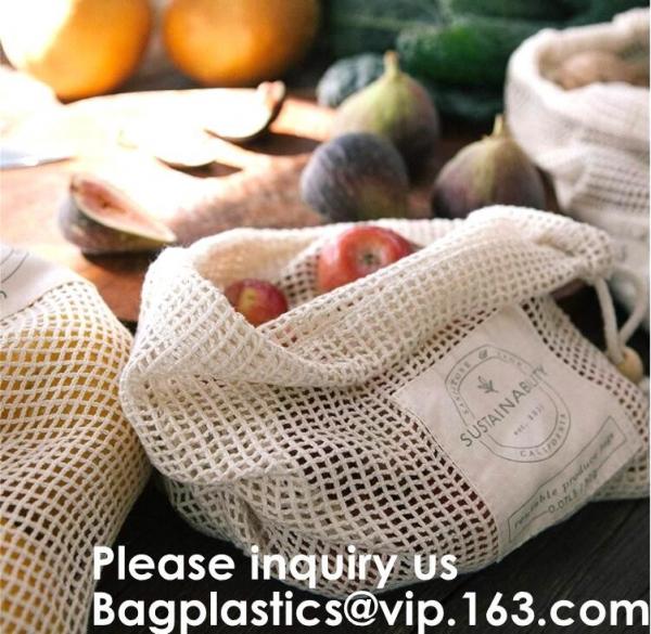 Cotton Packing Bags For Fruit & Vegetables, Organic Cotton Mesh Bags, Drawstring Cotton Net Bags, bagease, bagplastics