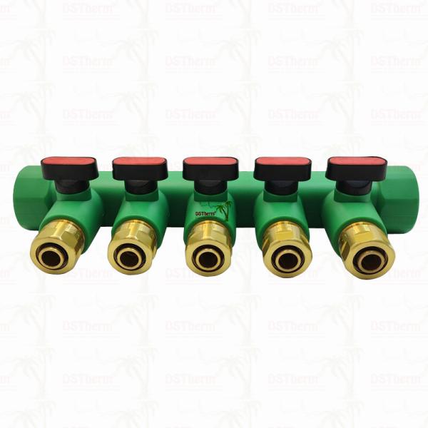 PPR Manifolds With Ball Valve Hot Water Red 5 Ways Manifolds Customized Logo and Color 25mm