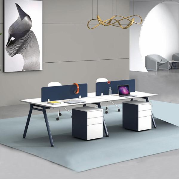 Workstation Desk Office Furniture Blue Wooden Workstation 4 Seat Office Computer Desk