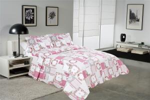 White And Pink Printed Quilt Set 100 Percents Cotton For Household Bedroom