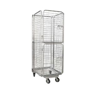Warehouse Galvanized Foldable Wire Mesh Roll Container / Material Handling