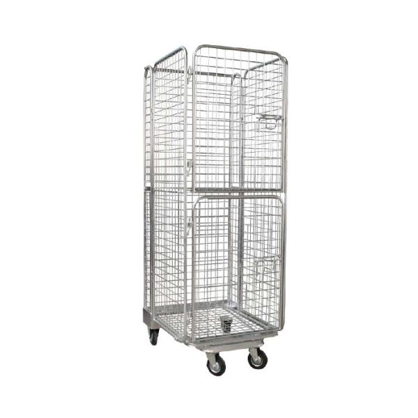 Warehouse Galvanized Foldable Wire Mesh Roll Container / Material Handling