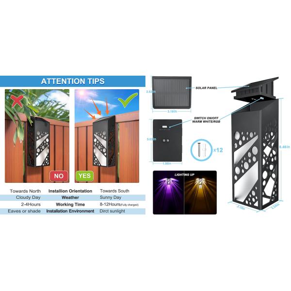 Outdoor Solar Fence Light Waterproof Street Courtyard Decorative Led Garden Solar Wall Light