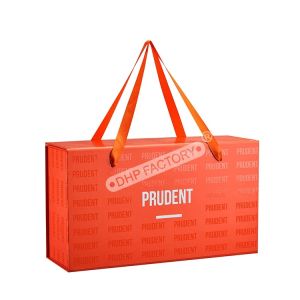 Buy cheap Luxury Glossy UV Logo Rigid Collapsible Box With Ribbon Handle product