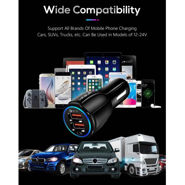 Vehicle Dual USB Ports 36W 6A QC 3.0 Car Charger